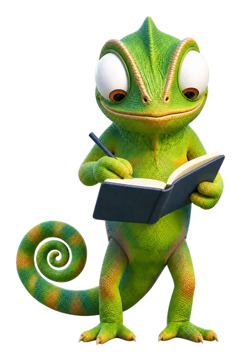 Nex, de kameleon van Unexus, schrijft in zijn agenda
