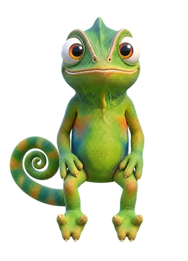 Nex, de kameleon van Unexus, zit op de rand van het blok